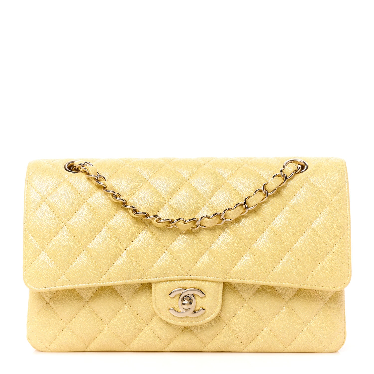 Chanel Iridescent Caviar Quilted Medium Double Flap Yellow 1 of 11