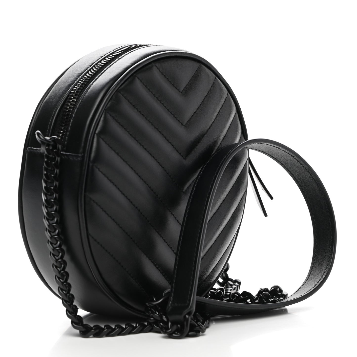 Calfskin Matelasse Chevron Round Vinyle Camera Bag Black