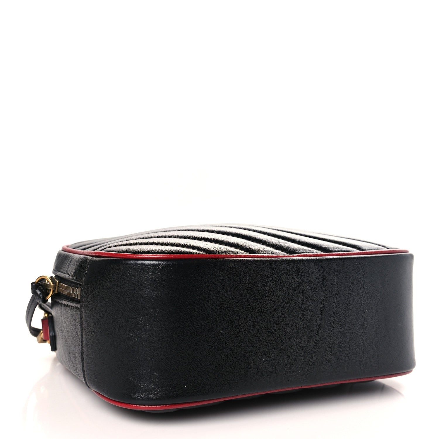 Gucci Vintage Effect Calfskin Matelasse Diagonal Small Torchon GG Marmont Bamboo Top Handle Shoulder Bag Black Romantic Cherry 4 of 9