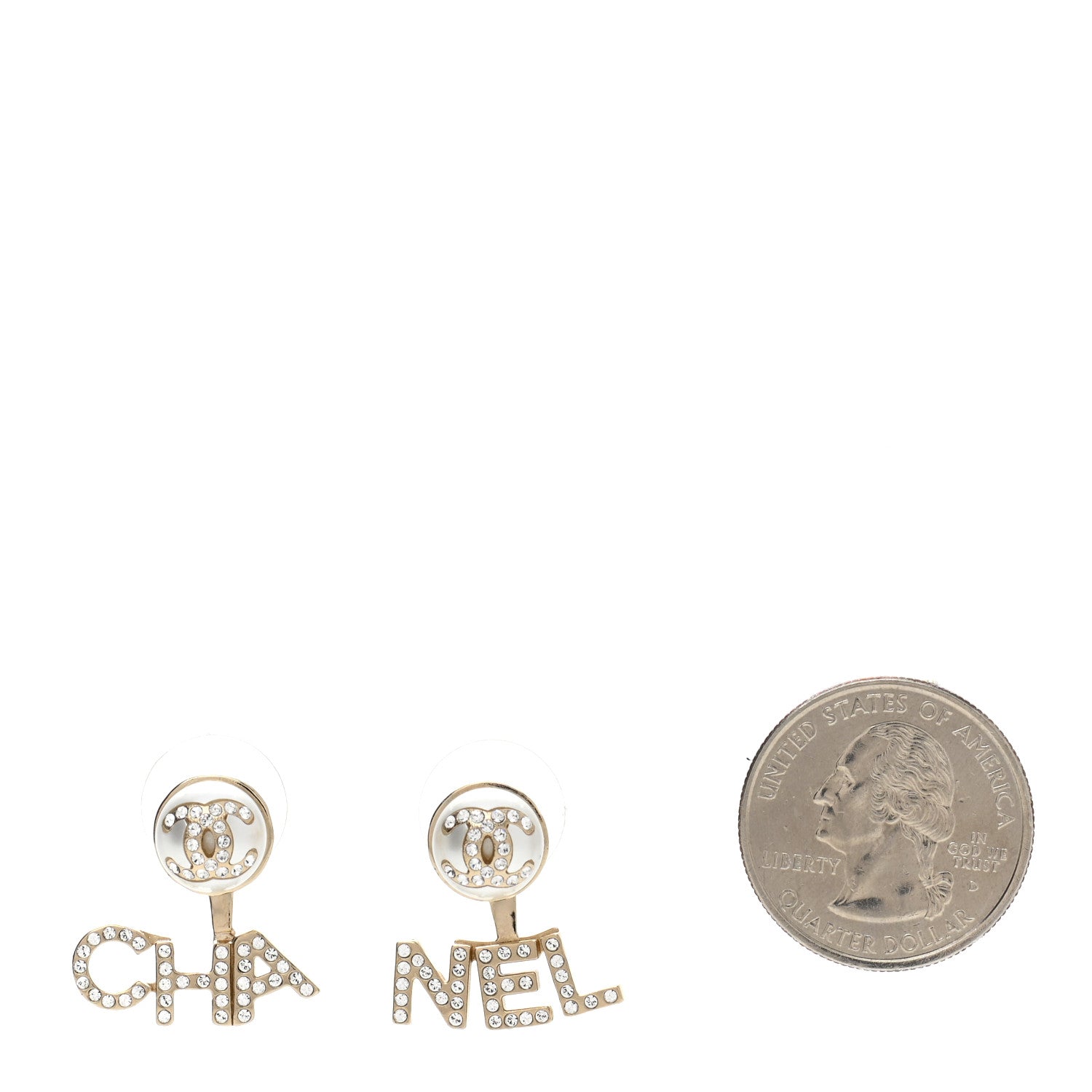 Chanel Pearl Crystal Logo Earrings Gold Pearly White 2 of 5