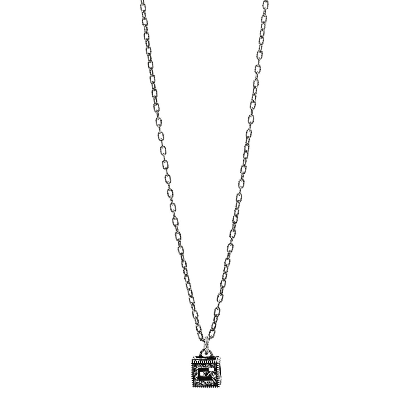 Sterling Silver Textured Square G Pendant Necklace
