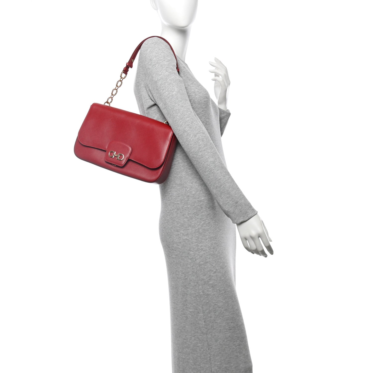 Salvatore Ferragamo Hammered Calfskin Gancini Bree Flap Rosso 2 of 11