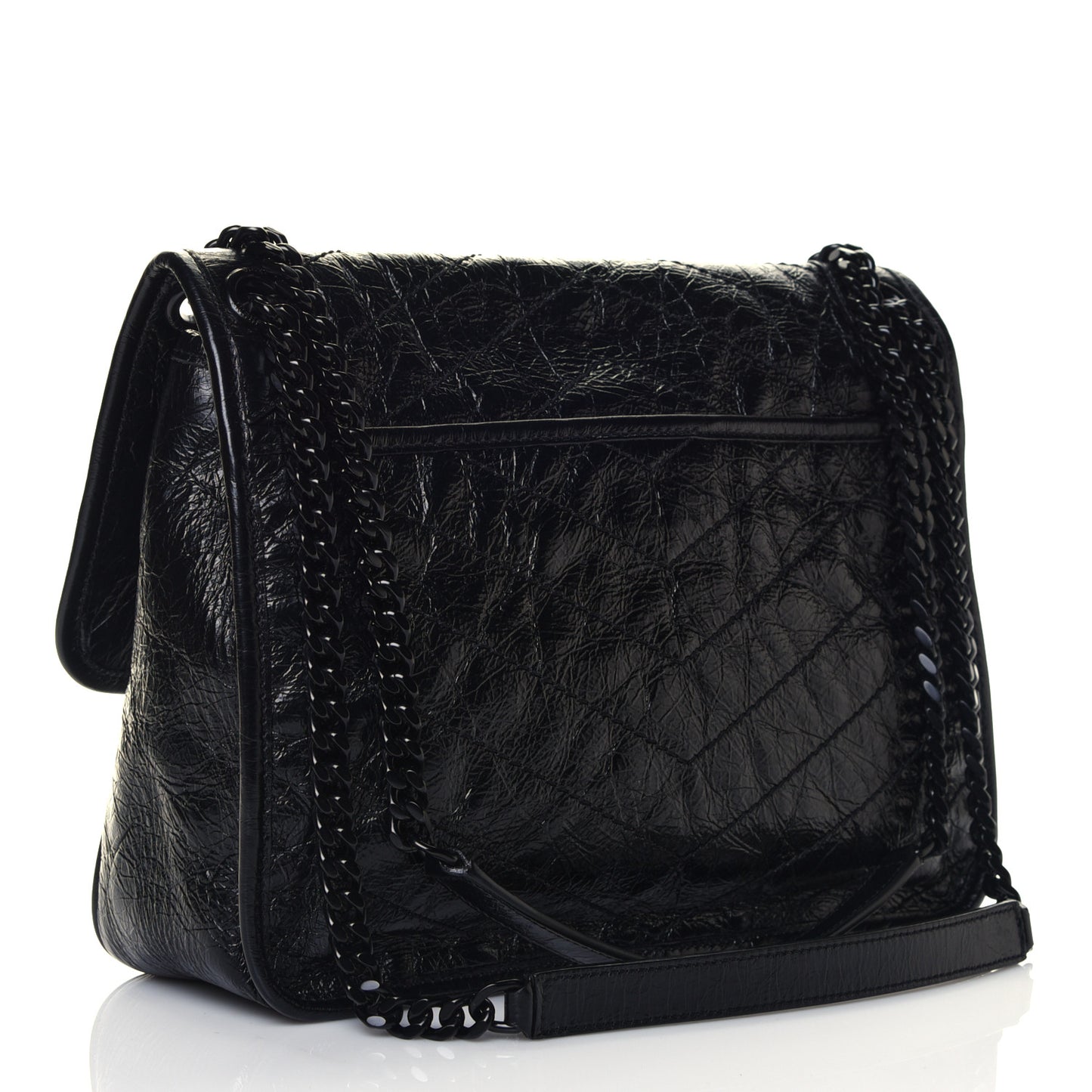 Crinkled Calfskin Matelasse Monogram Medium Niki Chain Satchel Black