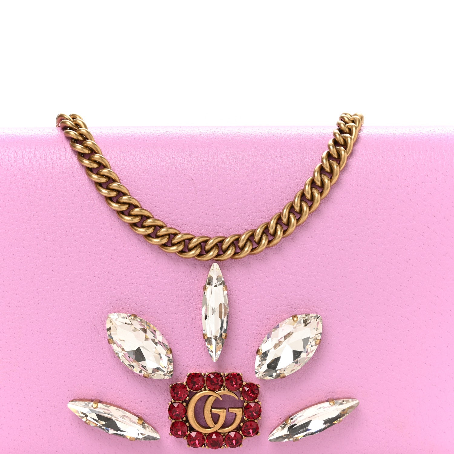Gucci Calfskin Marquise Crystals Mini GG Chain Wallet Malva 8 of 11