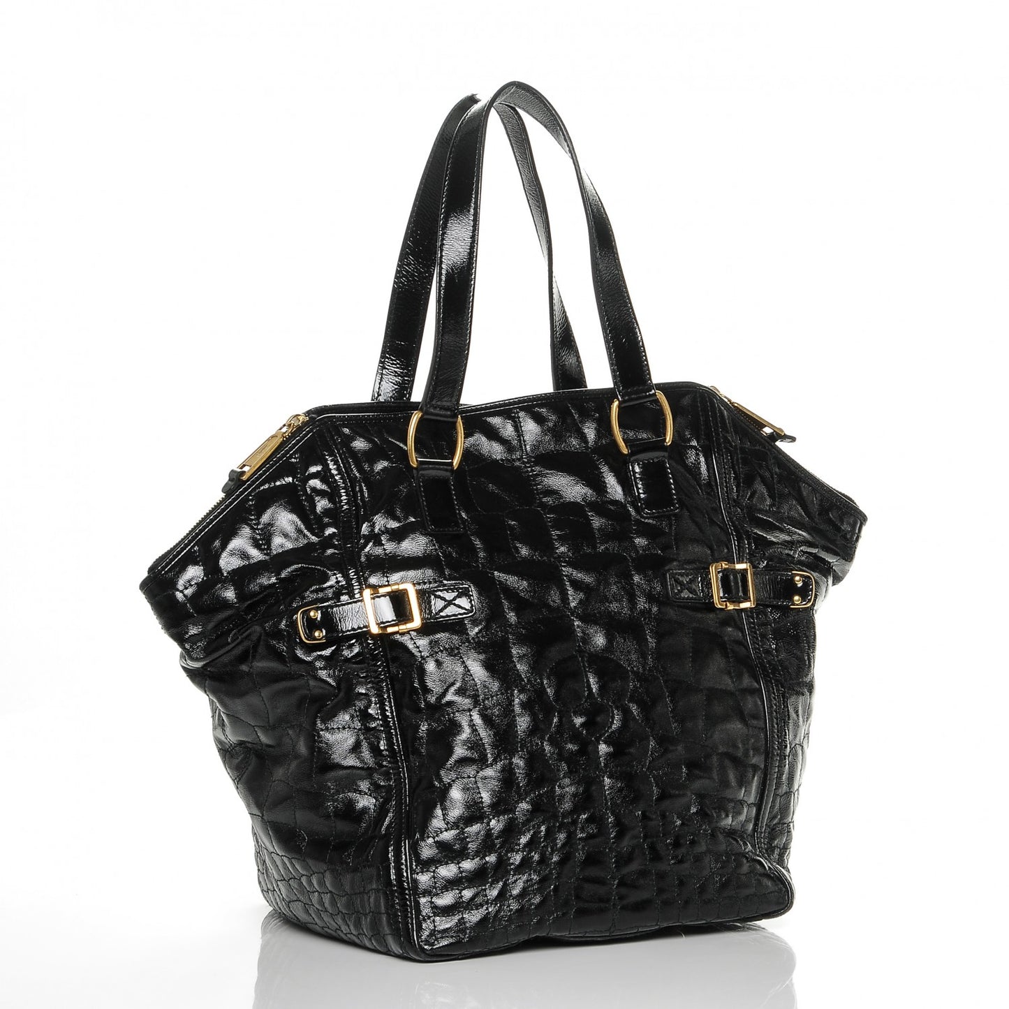 Patent Crocodile Embossed Medium Downtown Tote Black