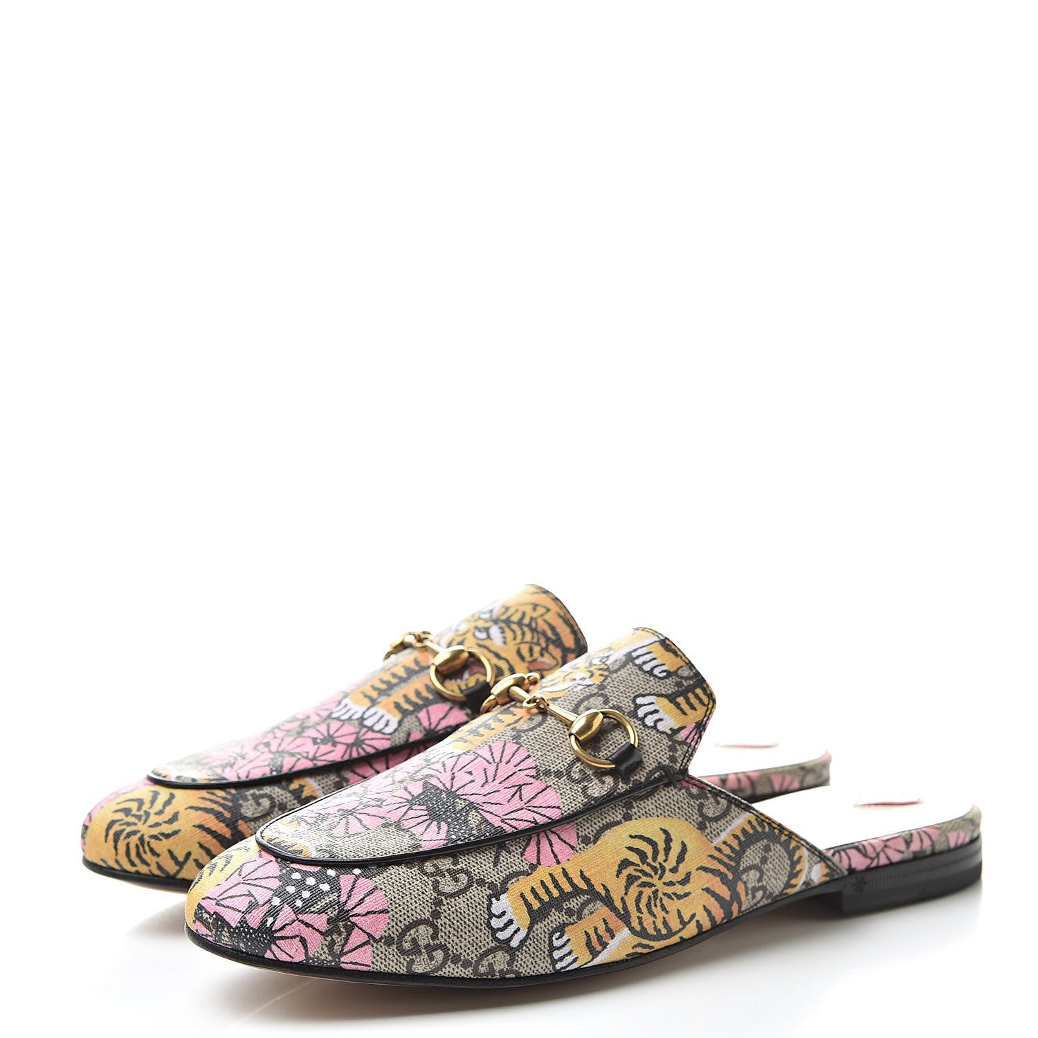 Gucci GG Supreme Monogram Bengal Womens Princetown Slippers 37 Beige Crop Pink 3 of 8