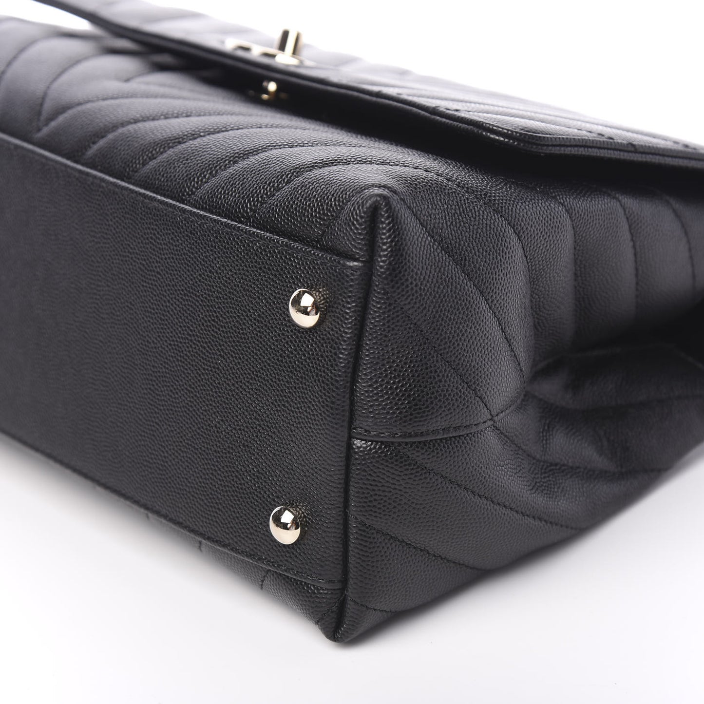 Caviar Chevron Quilted Small Coco Handle Flap Black