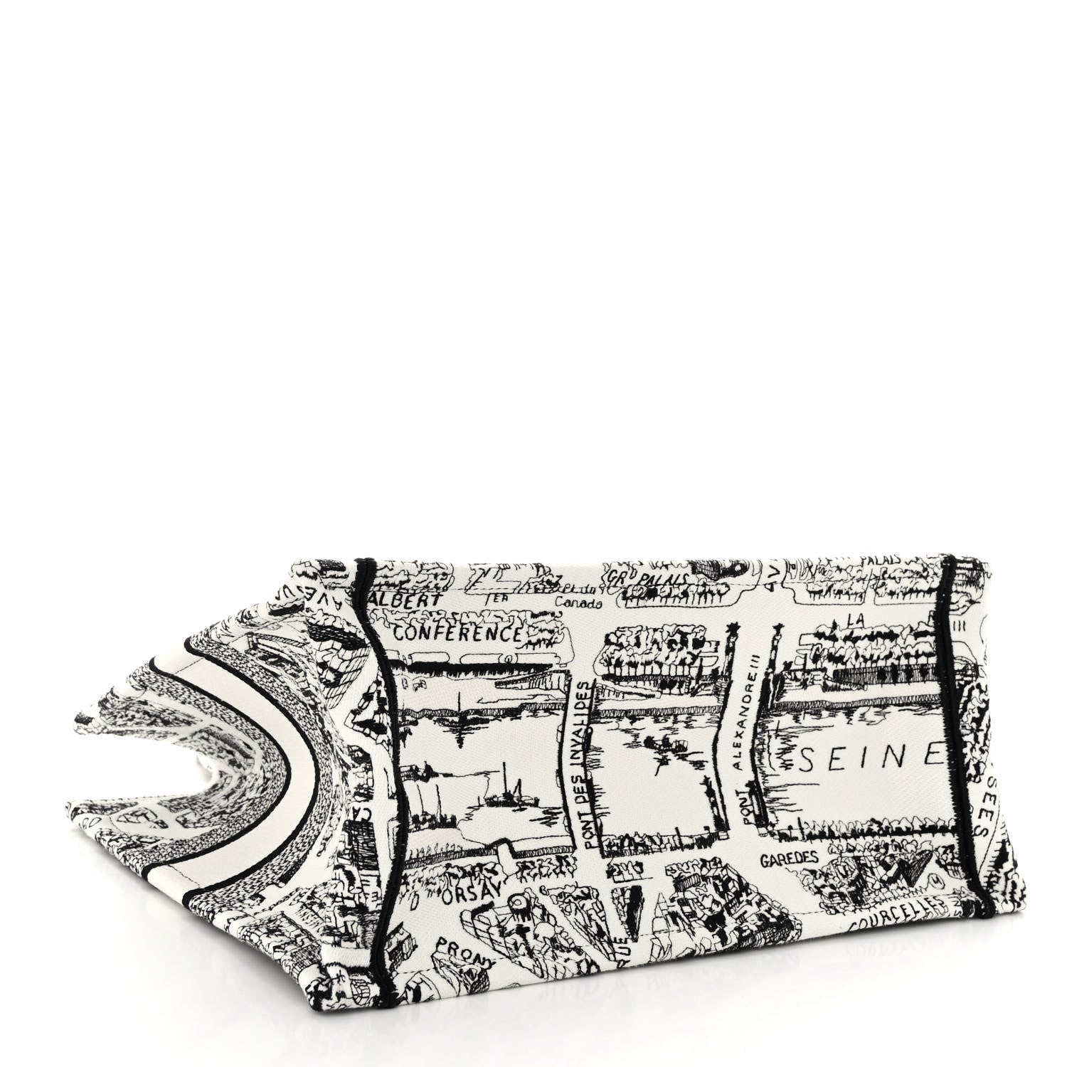 Christian Dior Canvas Embroidered Medium Plan De Paris Book Tote White Black 4 of 9