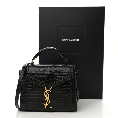 Saint Laurent Calfskin Crocodile Embossed Mini Classic Monogram Cassandra Top Handle Black 10 of 12
