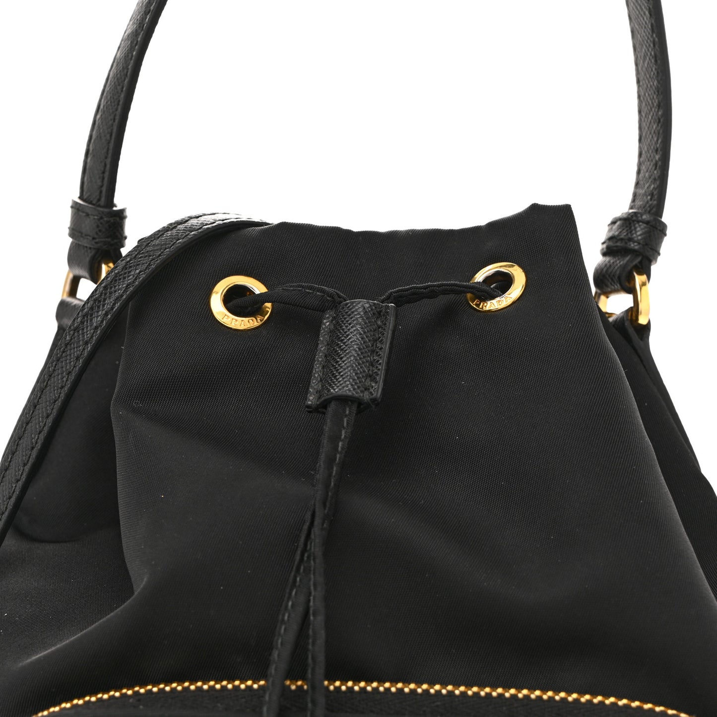 Saffiano Tessuto Nylon Mini Bucket Crossbody Bag Black
