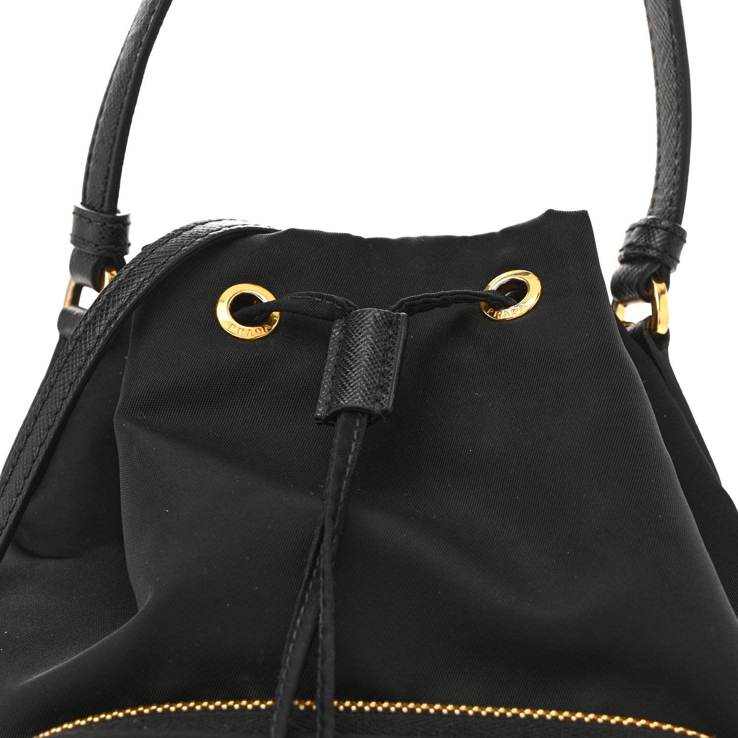 Prada Saffiano Tessuto Nylon Mini Bucket Crossbody Bag Black 8 of 12
