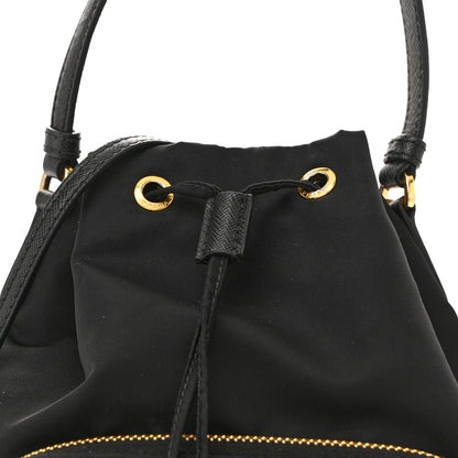 Prada Saffiano Tessuto Nylon Mini Bucket Crossbody Bag Black 8 of 12