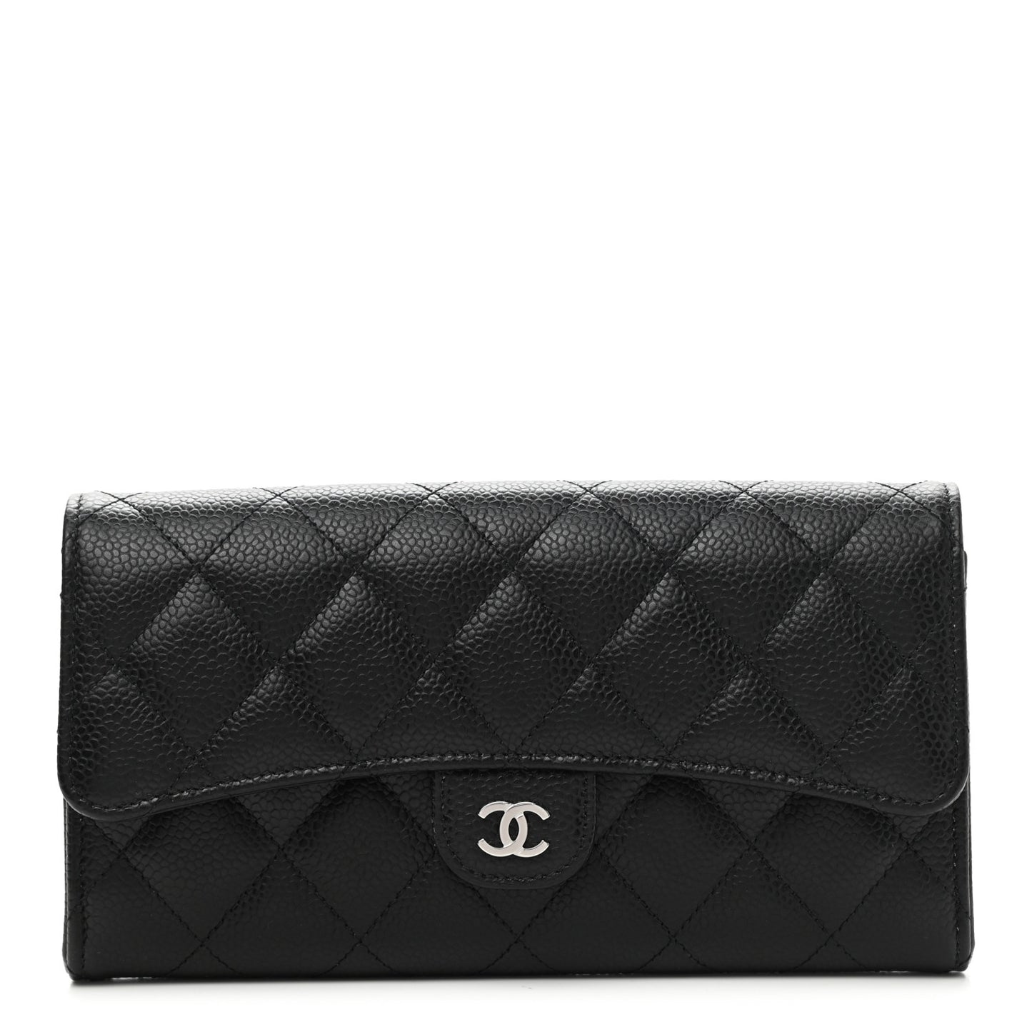 Caviar Quilted Large Gusset Flap Wallet Black