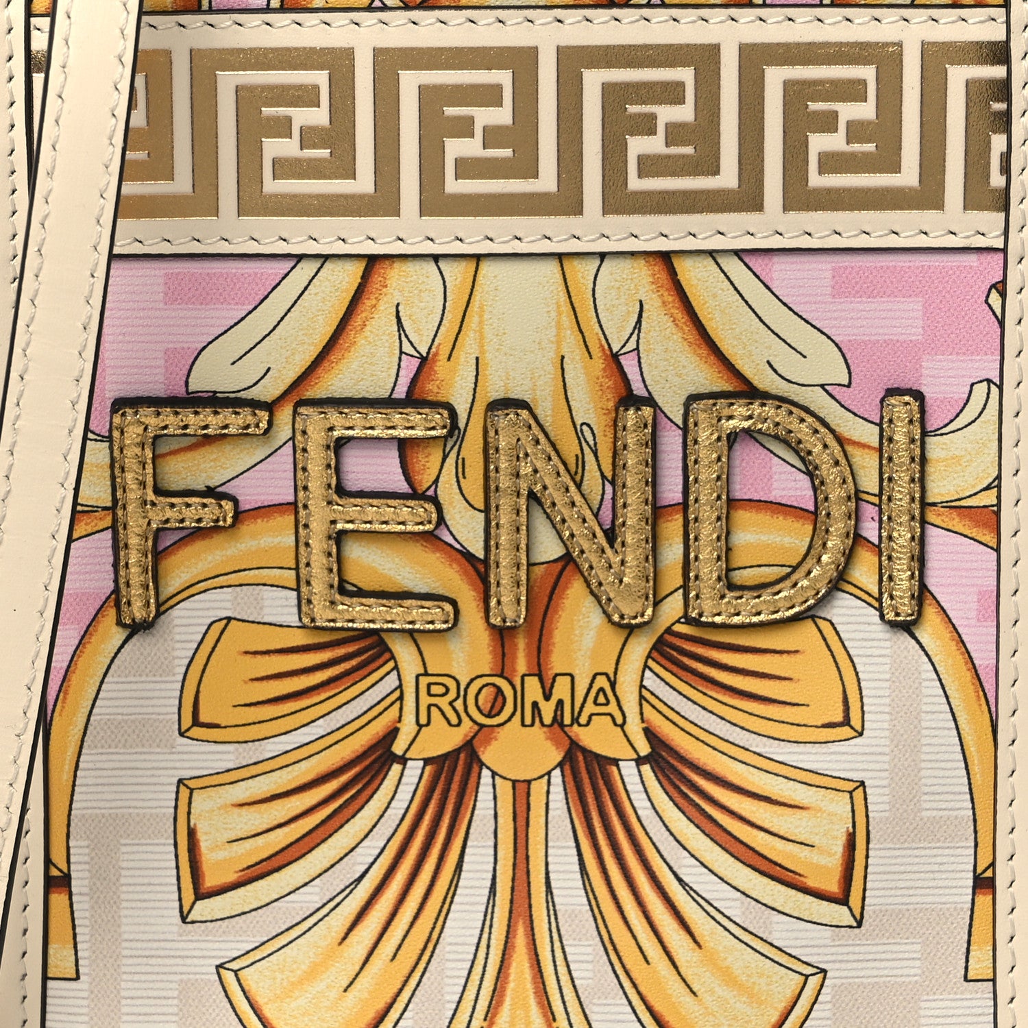 Fendi X VERSACE Calfskin Plexiglass Fendace FF Baroque Mini Fendi Sunshine Shopper Tote Gold Rosa White Ice Ciad 8 of 10