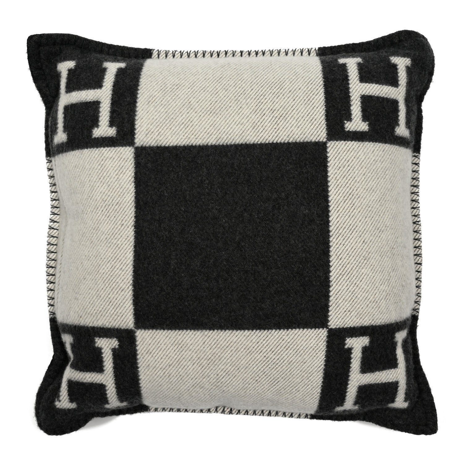 Hermes Wool Cashmere Avalon Pillow PM Ecru Gris Fonce 2 of 3