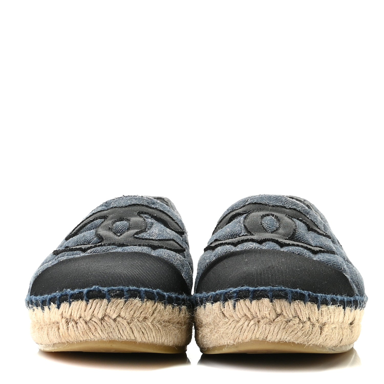 Chanel Denim Toile Embossed CC Espadrilles 37 Navy Black 3 of 12