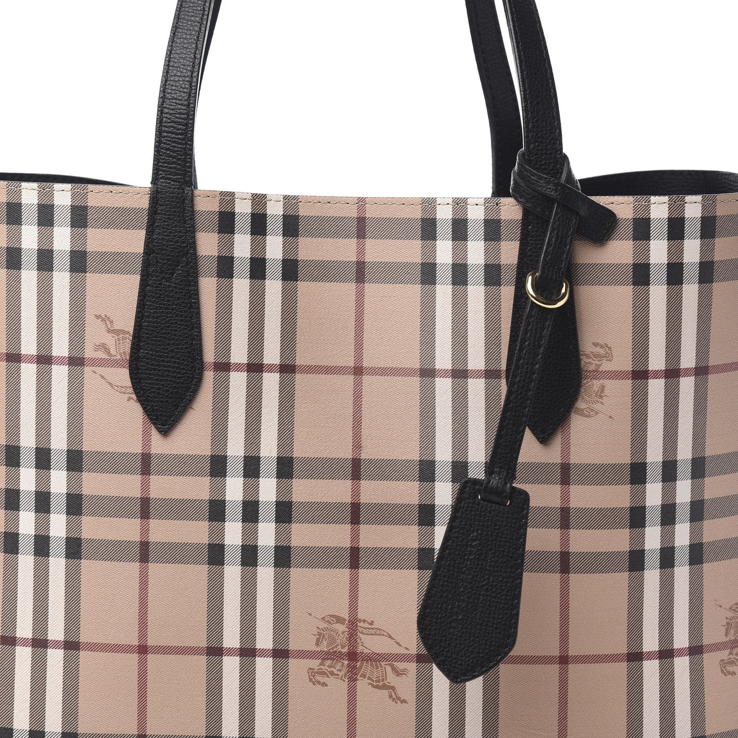Grainy Calfskin Haymarket Check Medium Reversible Tote Black