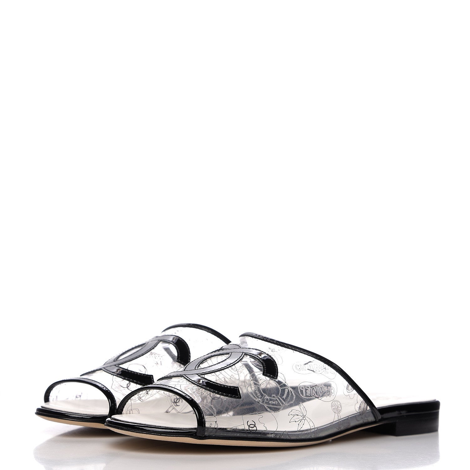 Chanel Fantasy Patent Plastic CC Mules 39.5 Transparent Black 3 of 7