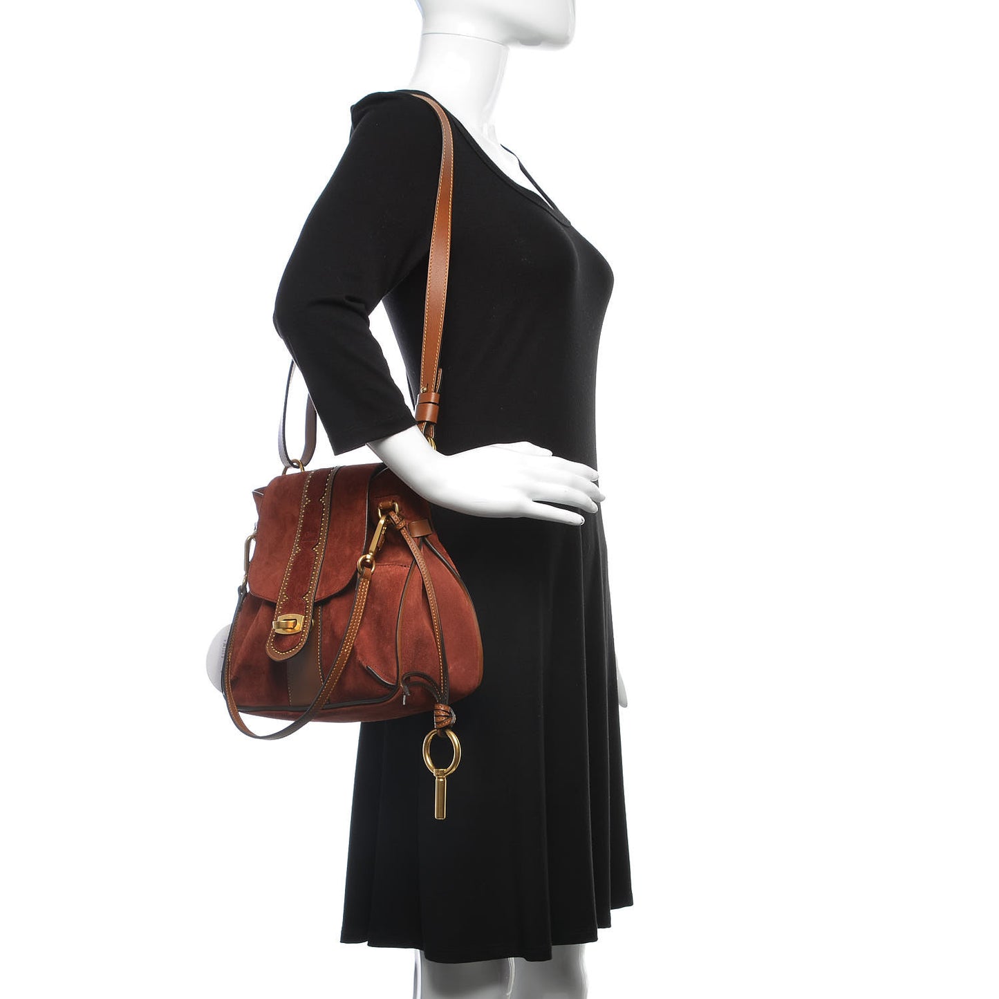 Suede Studded Small Lexa Shoulder Bag Saffron Red