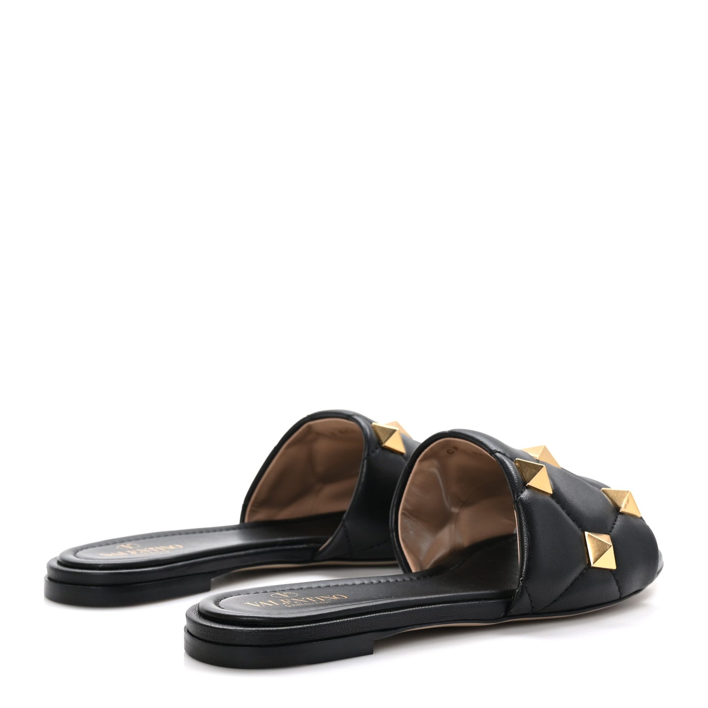Nappa Roman Stud Flat Slide Sandals 39.5 Black