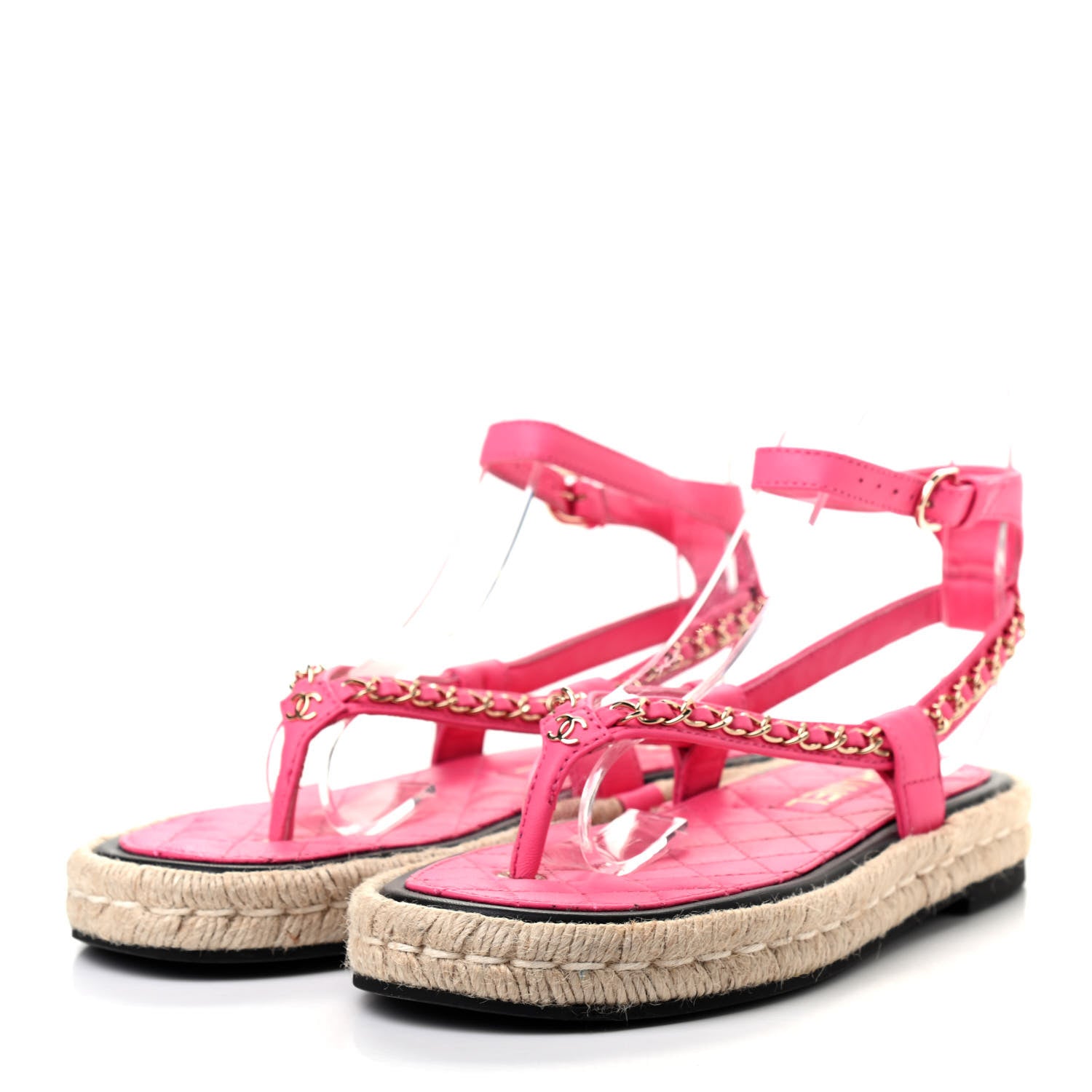Chanel Lambskin Chain CC Thong Espadrille Sandals 37 Pink 3 of 8