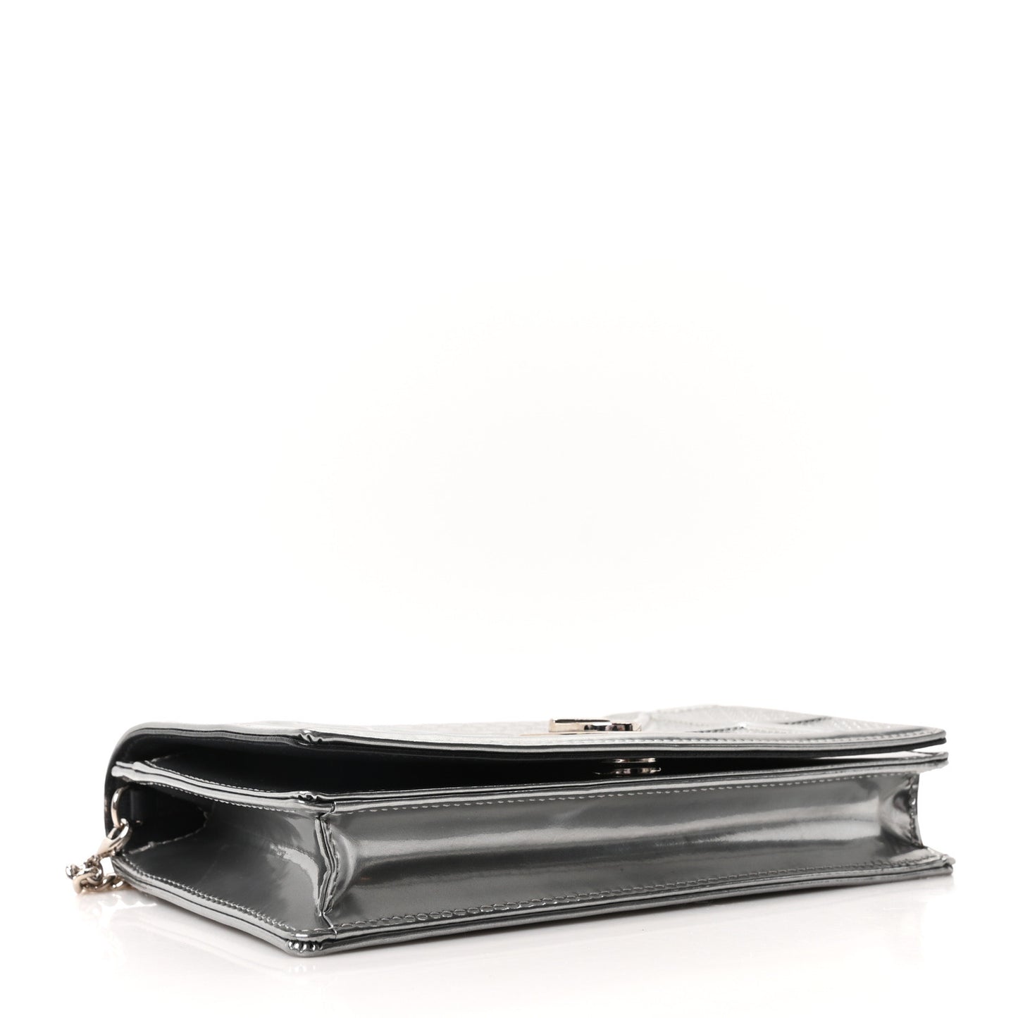 Metallic Patent Micro-Cannage Diorama Wallet on Chain Pouch Silver