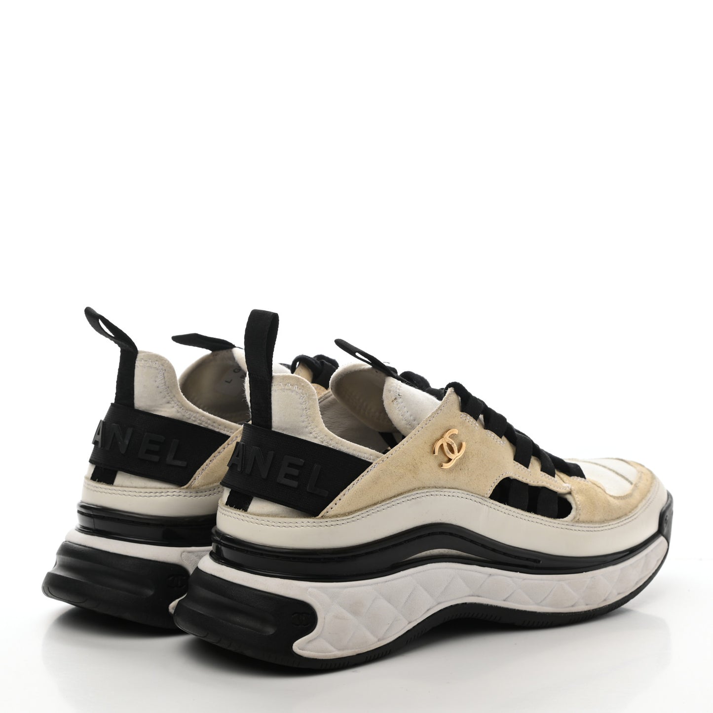 Fabric Calfskin Suede CC Sneakers 38 Ivory Black
