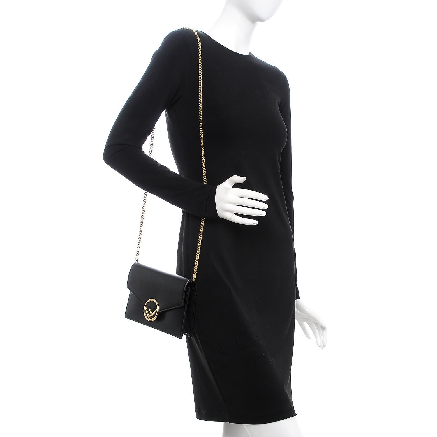 Fendi Vitello Liberty Lucido F is Fendi Medium Envelope Wallet on Chain Black 2 of 8