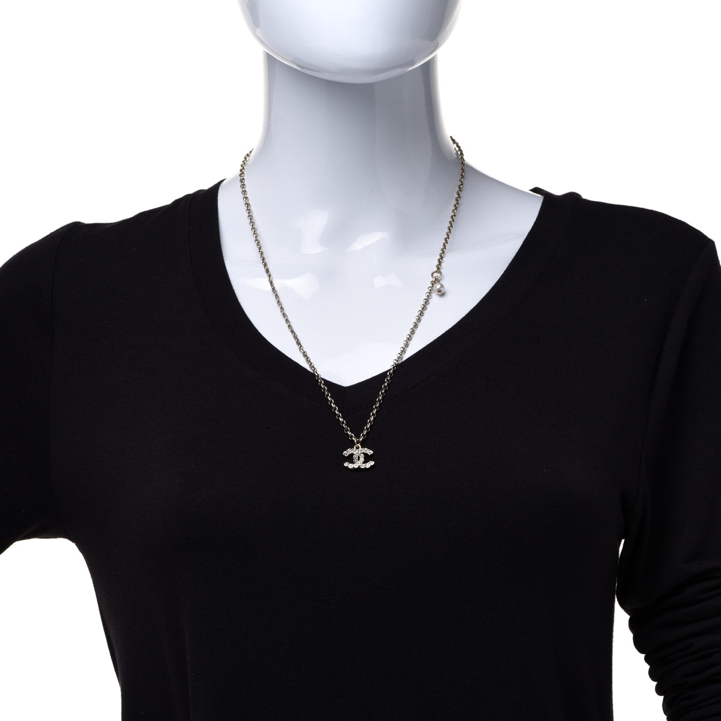 Pearl Crystal CC Pendant Necklace Gold