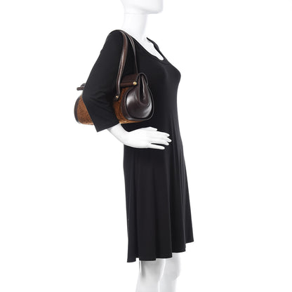 Gucci Calf Hair Calfskin Bamboo Bullet Satchel Brown 2 of 21