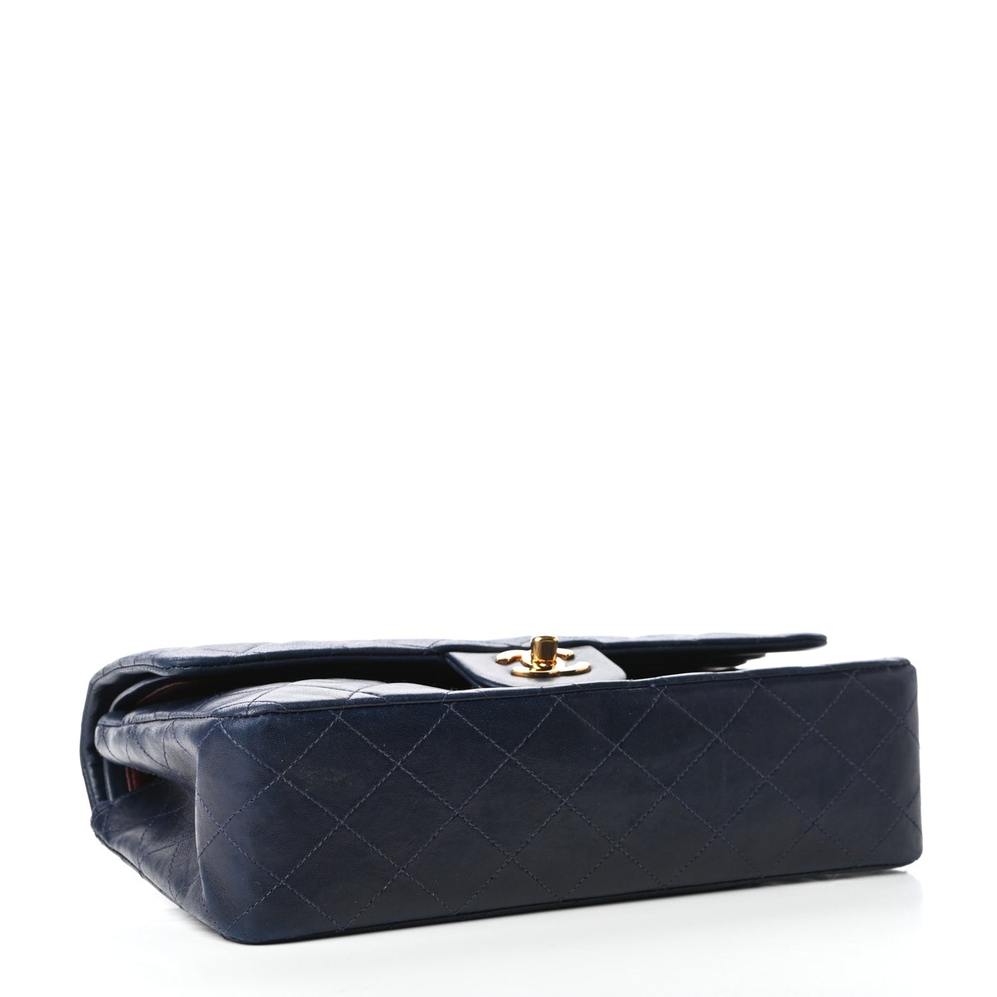 Lambskin Quilted Medium Double Flap Navy