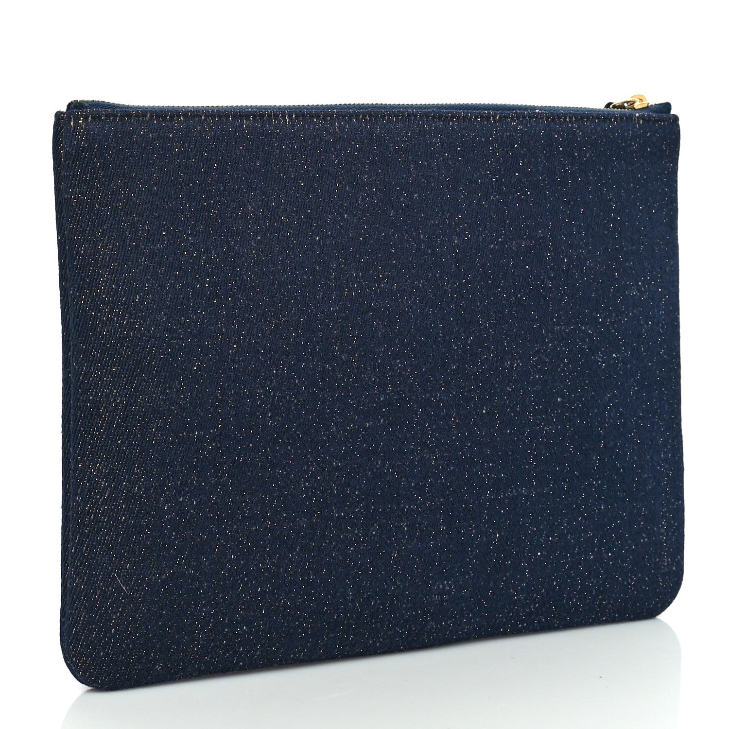 Chanel Lurex Canvas Medium Deauville Cosmetic Pouch Navy Blue Gold 3 of 11