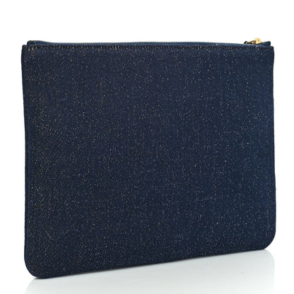 Chanel Lurex Canvas Medium Deauville Cosmetic Pouch Navy Blue Gold 3 of 11