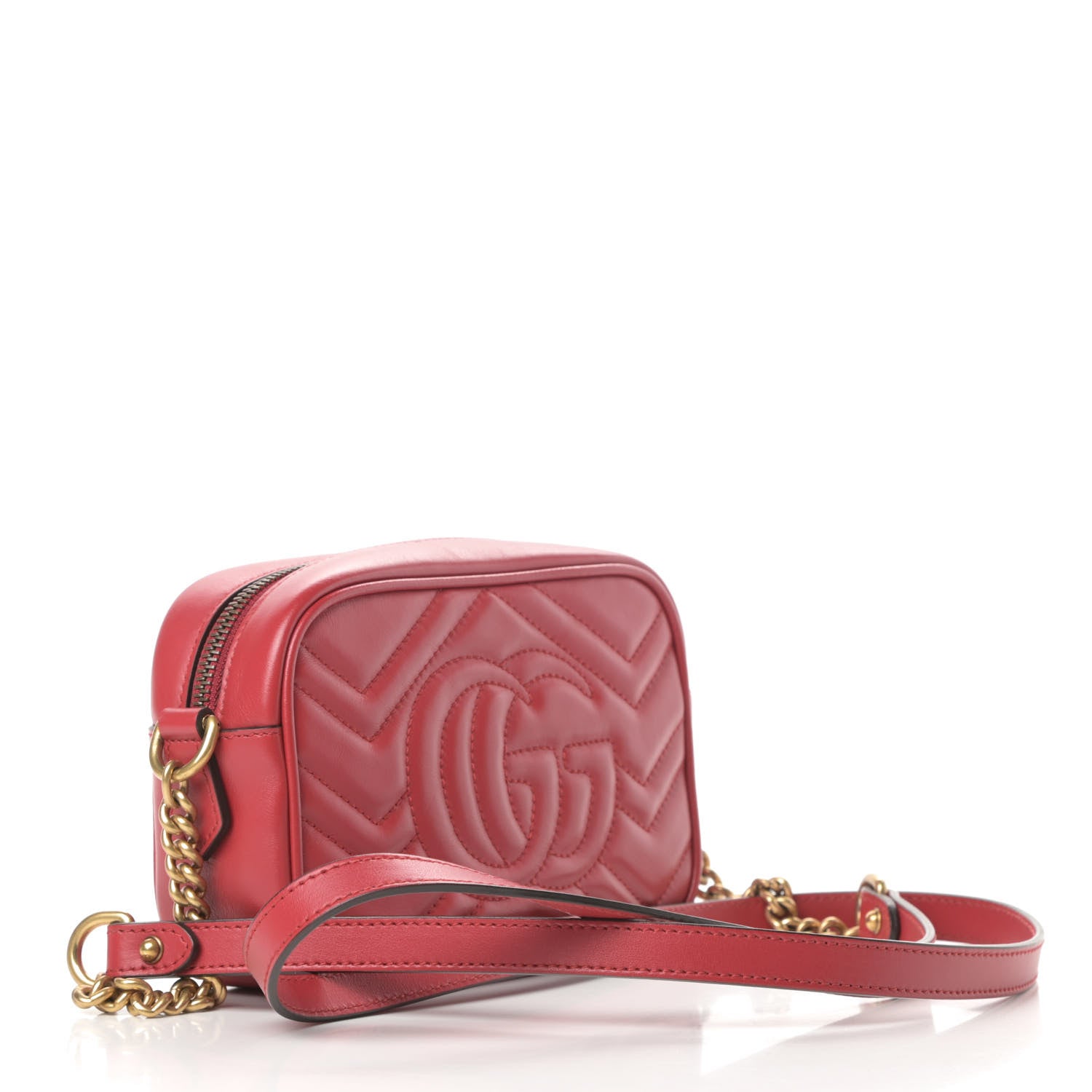 Gucci Calfskin Matelasse Mini GG Marmont Chain Shoulder Bag Hibiscus Red 3 of 10