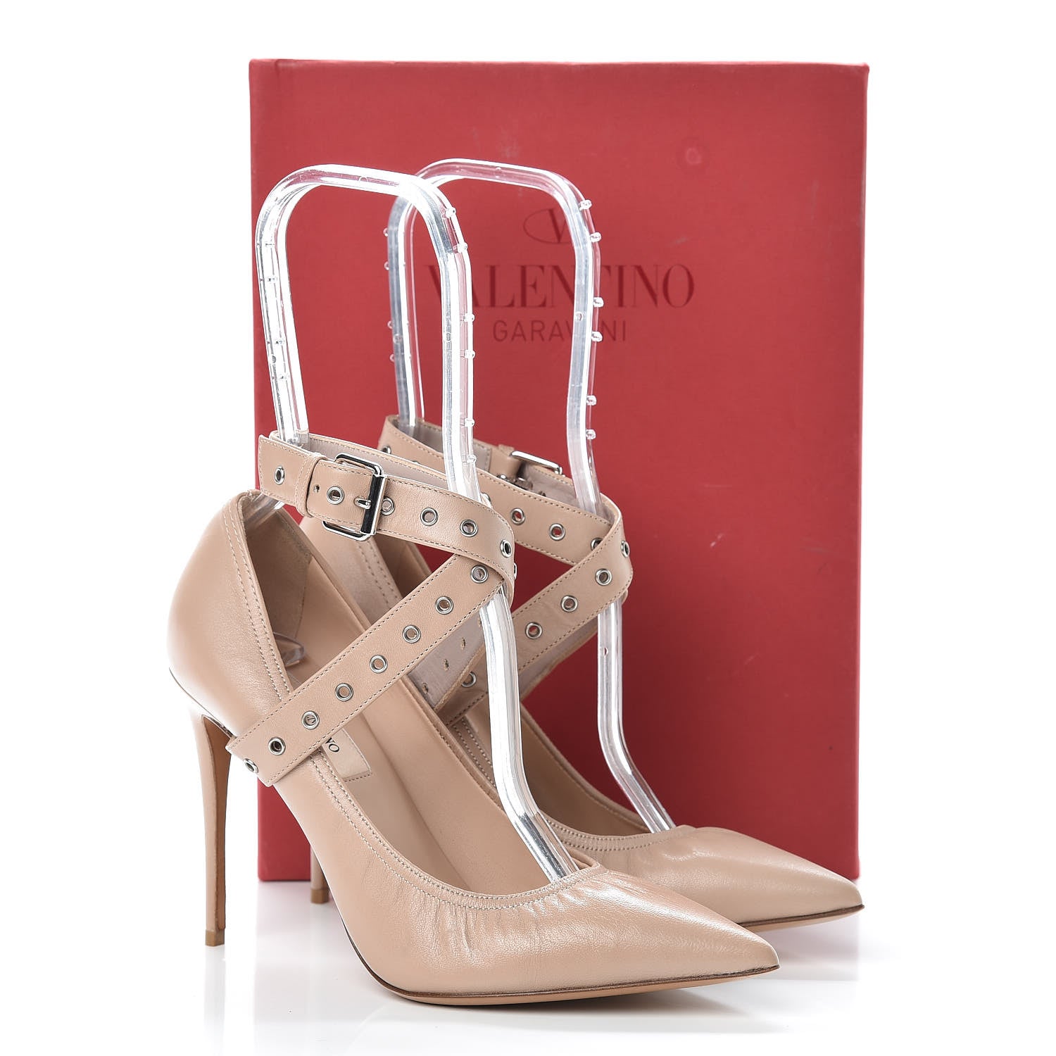 Valentino Garavani Nappa Love Latch Cross Strap 100mm Pumps 38 Poudre 10 of 10