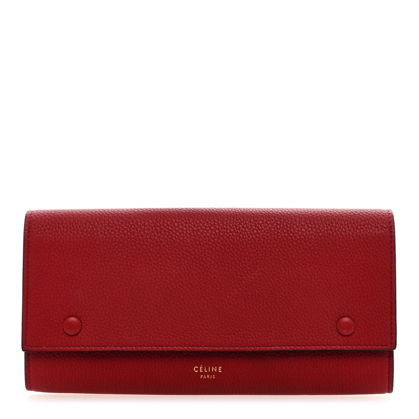 Drummed Calfskin Large Multifunction Flap Wallet Coquelicot