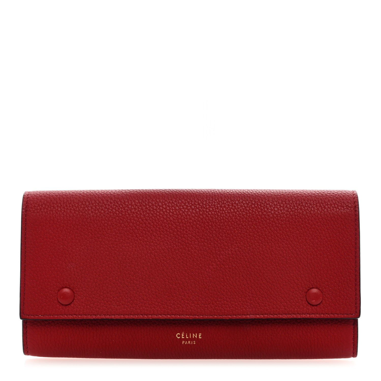 Celine Drummed Calfskin Large Multifunction Flap Wallet Coquelicot 1 of 6