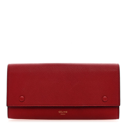 Celine Drummed Calfskin Large Multifunction Flap Wallet Coquelicot 1 of 6