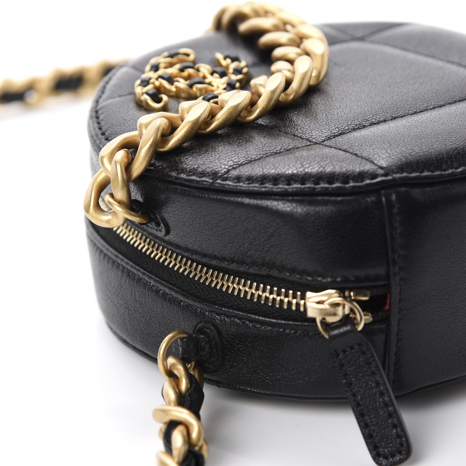 Chanel Shiny Goatskin Quilted 19 Round Clutch With Chain Black 8 of 11