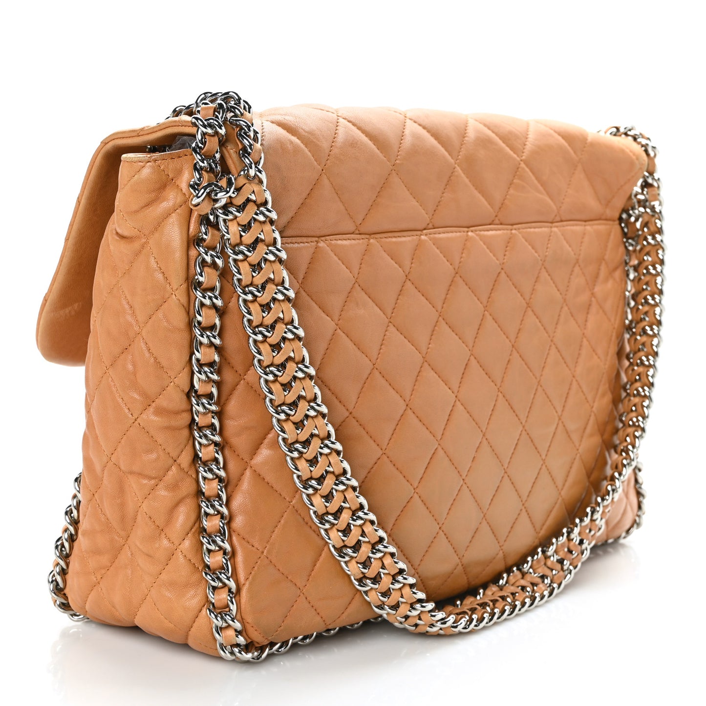 Washed Lambskin Chain Around Maxi Flap Bag Dark Beige
