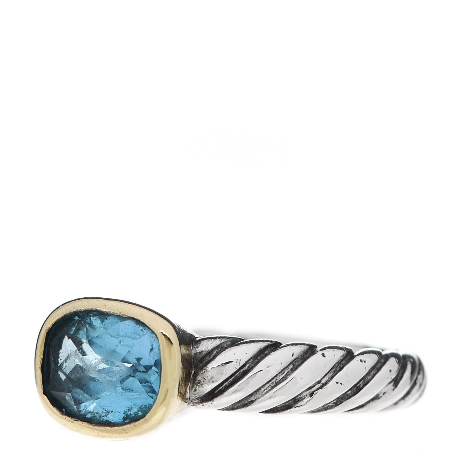 David Yurman Sterling Silver 18K Yellow Gold Blue Topaz 8mm Noblesse Ring 52 6 3 of 5