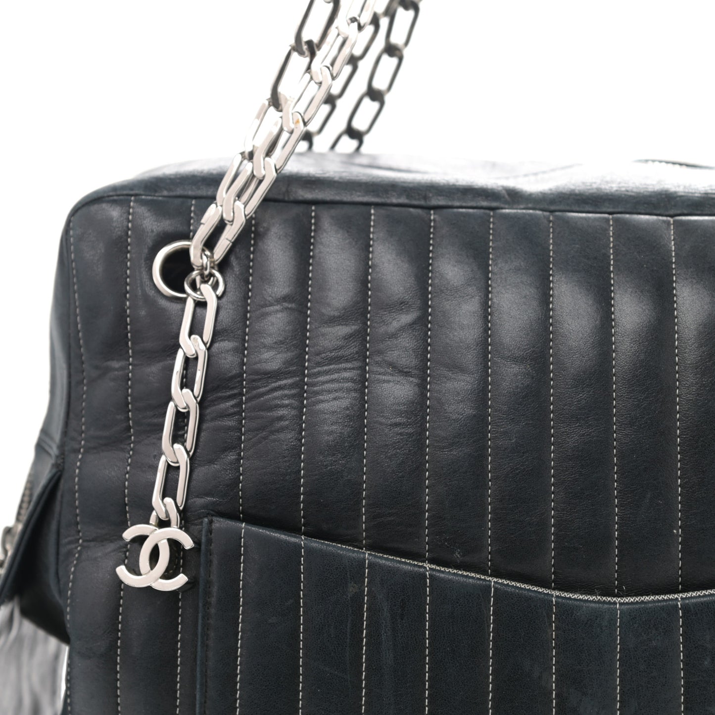 Lambskin Vertical Quilted Mademoiselle Camera Case Black