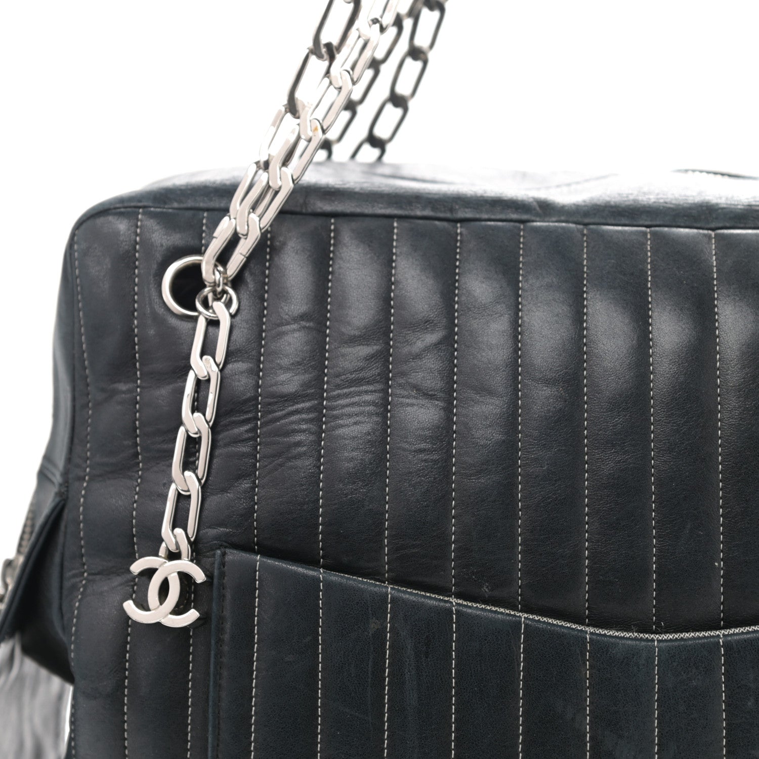 Chanel Lambskin Vertical Quilted Mademoiselle Camera Case Black 7 of 15