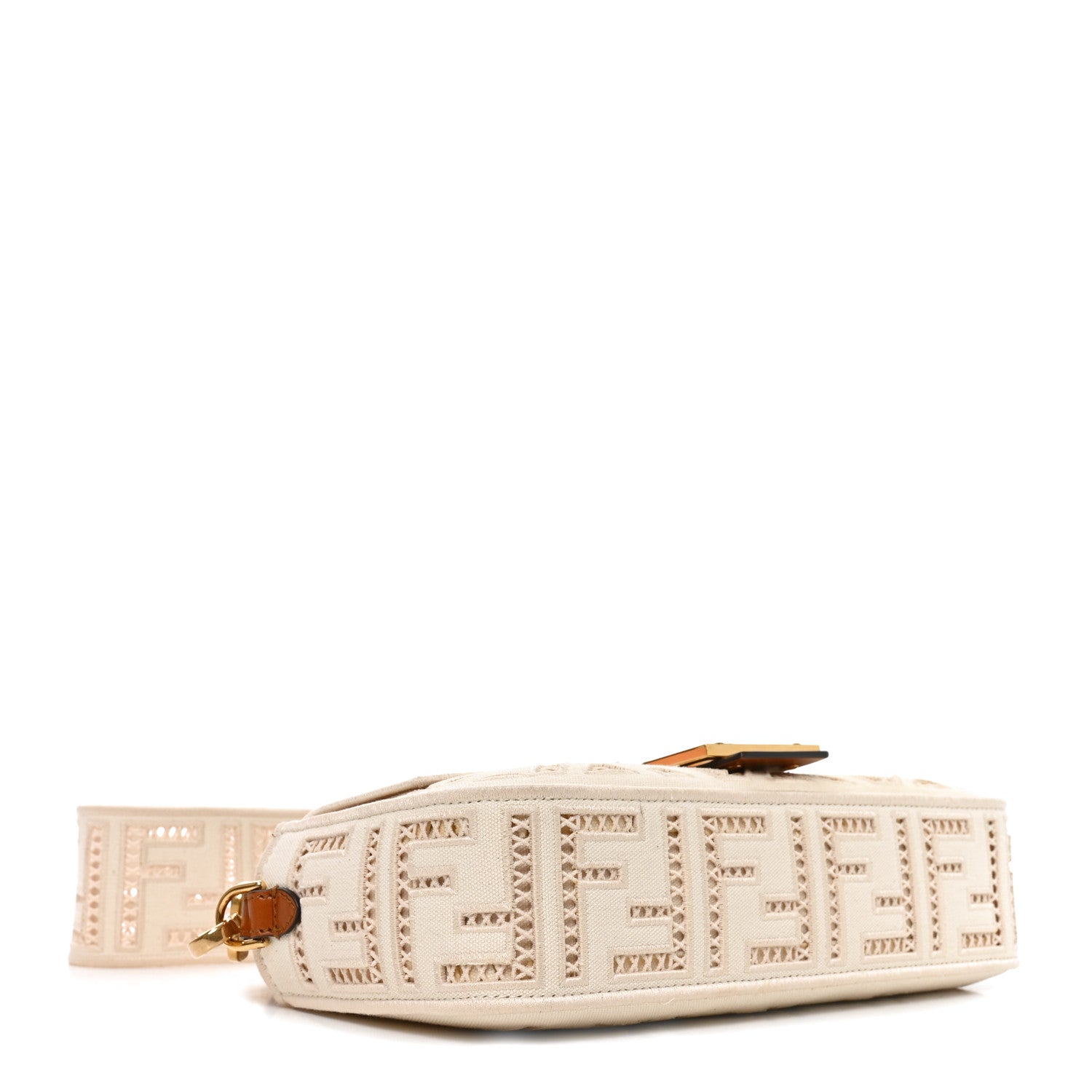 Fendi Canvas Cuoio Agata FF Ajour Embroidered Baguette Grezzo Cuoio 4 of 10