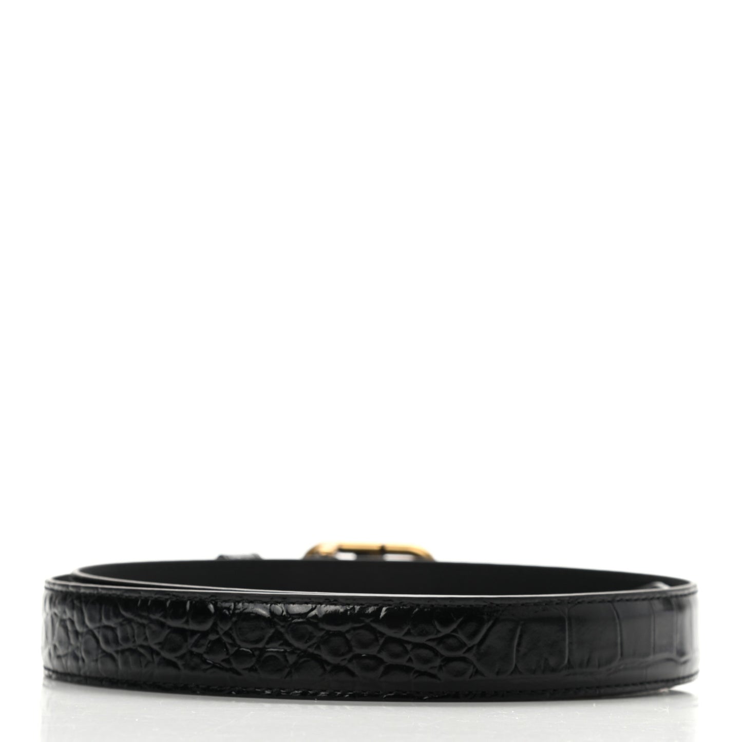 Shiny Calfskin Crocodile Embossed BB 25mm Thin Belt 80 32 Black