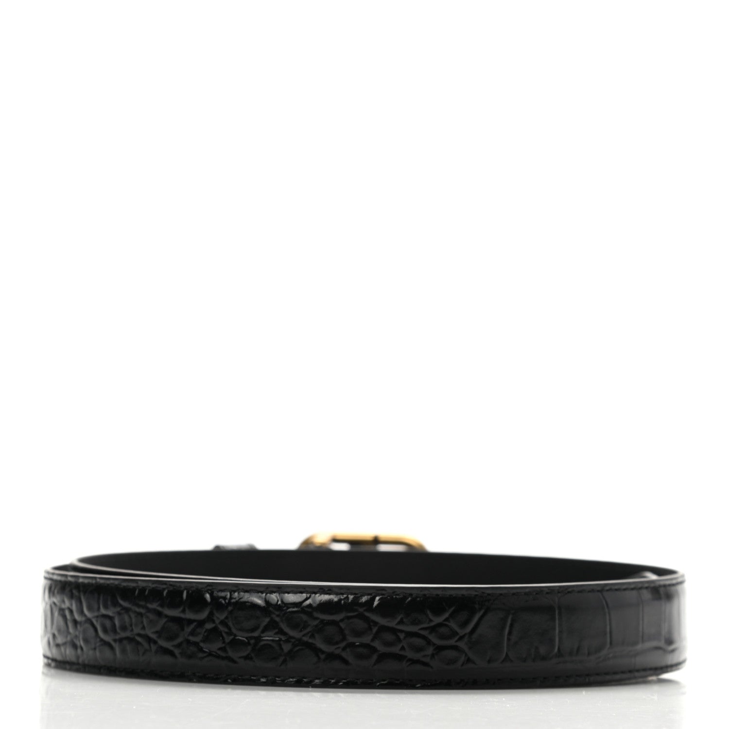Balenciaga Shiny Calfskin Crocodile Embossed BB 25mm Thin Belt 80 32 Black 2 of 6