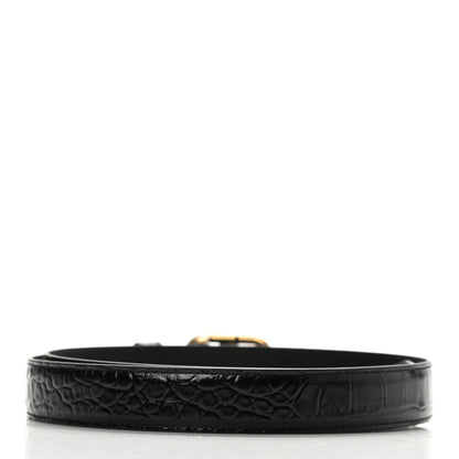 Balenciaga Shiny Calfskin Crocodile Embossed BB 25mm Thin Belt 80 32 Black 2 of 6