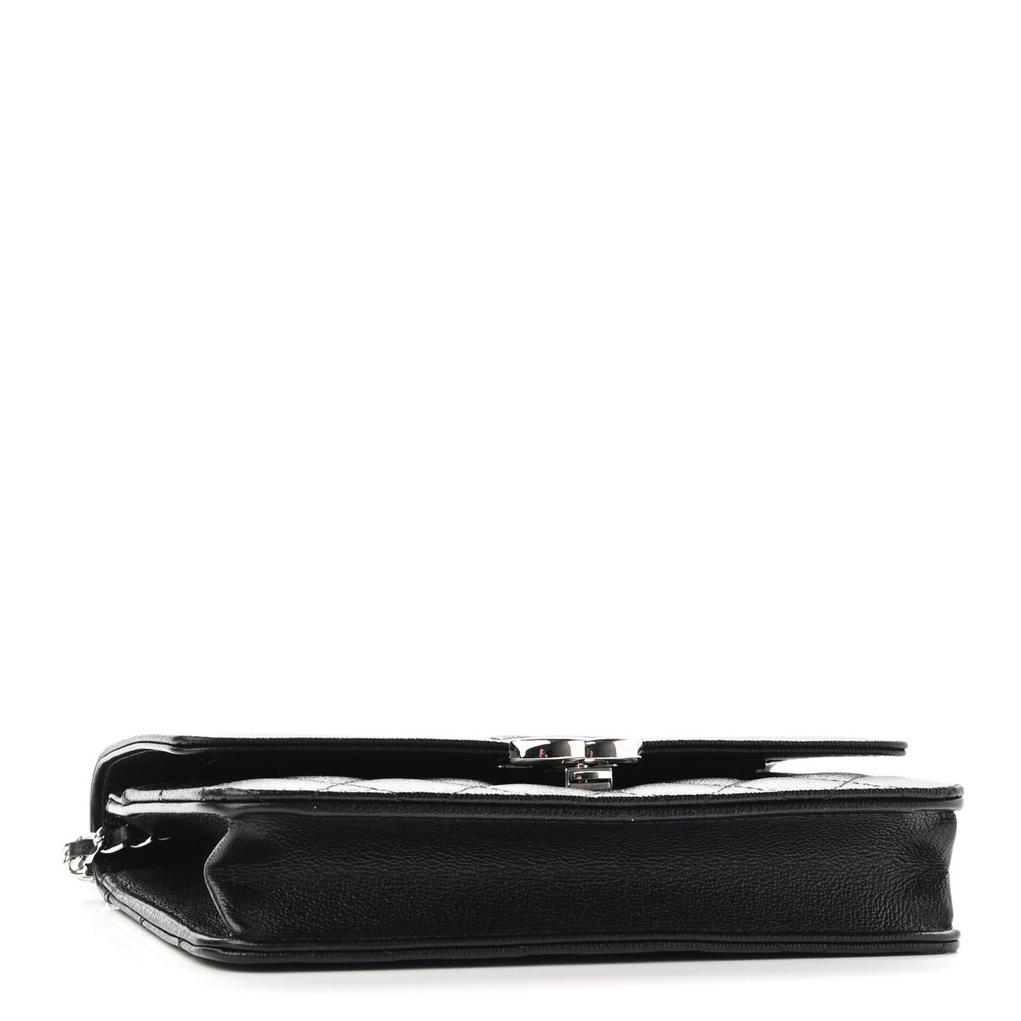 Grained Calfskin Quilted CC Box Wallet On Chain WOC Black