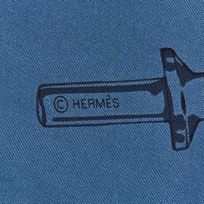 Hermes Silk Caducee Rock Tie and Dye Scarf 100 Blue Jean Marine 4 of 7