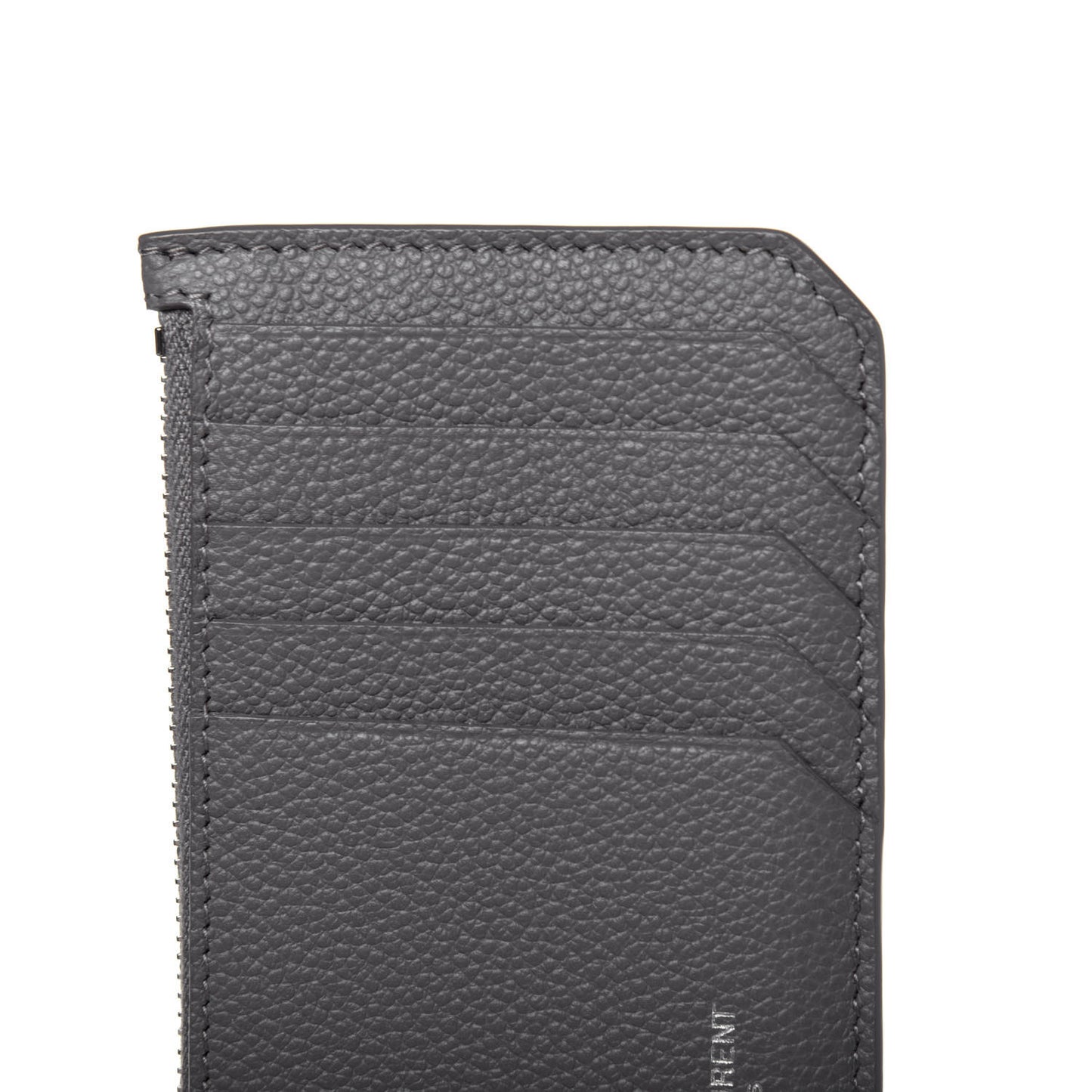 Grained Calfskin 5 Fragments Zip Pouch Card Holder Fog